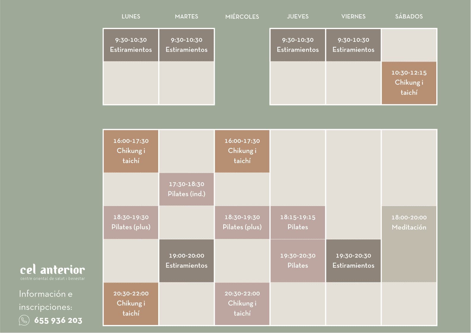 Horario de clases 2026-2027 de Cel Anterior en castellano